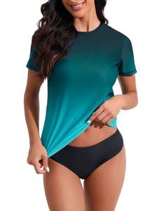 lot 2078 image: QOMEWA Womens Swim Shirt UPF 50 Rash Guard Shirts Short Sleeve Quick Dry Lightweight Workout Swim Top Tee Shirts XL