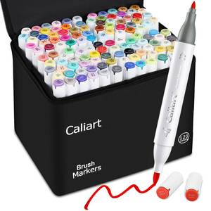 lot 2085 image: Caliart Alcohol Markers Brush Tip - 121 Colors Dual Tip Artists Coloring Markers Set Brush & Fine, with Case Permanent Alcohol Based Colored Sketch Pens, Art Supplies Gifts for Adults Drawing