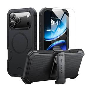 lot 2093 image: ByteRock for iPhone 17 Pro Max Case 6.9 with Belt Clip Holster,Compatible with MagSafe,Anti-Drop,Shockproof,Heavy Duty Protection,wScreen Protector,with 360°Rotating Kickstand,Black