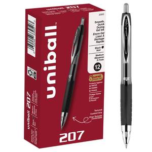 lot 2102 image: uni-ball 207 Retractable Gel Pens Medium Point, 0.7mm, Black, 12 Pack