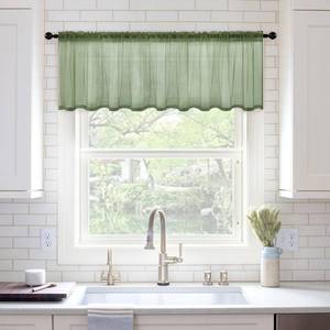 lot 2114 image: MIULEE Spring Window Valance Half Sheer Curtain Valance Rod Pocket Voile Drape Extra Wide for Kitchen Cafe Bathroom Small Window One Panel 60 x 18 Inch Sage Green