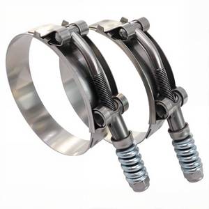 lot 2123 image: 2.75 Heavy Duty T Bolt Hose Clamp Stainless Steel - Spring Loaded 74-82mm for 2.75 I.D. Hose with 3mm - 6mm Wall Thickness, Auto-adjusting Keeps Constant Tension (74mm- 82mm, 2 Pack)