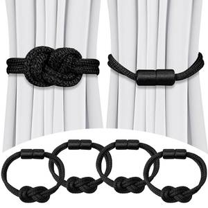 lot 2124 image: Queekay 4 Pcs Magnetic Curtain Tiebacks 2 Style, Elegant Decorative Tie Backs Terse Style Drape Tie Backs Hand Weave Rope Knot Curtain Holdbacks for Home Outdoor (Black)