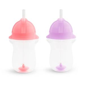 lot 2129 image: Munchkin Any Angle Weighted Toddler Straw Cups with Click Lock Lid, 10 Ounce, 2 Pack, PinkPurple