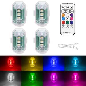 lot 2130 image: 4PCS Wireless LED Strobe Lights with Remote Control, 8 Colors USB Rechargeable Anti-Collision Warning Light, High Brightness Wireless LED Lights for Car Drone Truck Motorcycle Aircraft Bike