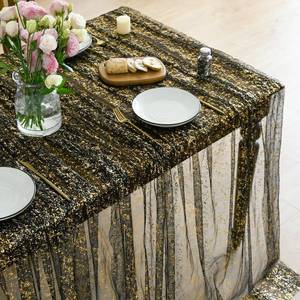 lot 2138 image: Horaldaily Black Gold Gauze Tablecloth 60x120 Inch Rectangular, Golden Sequin Glitter Metallic Foil, Sheer Tulle Cheesecloth for Wedding Baby Shower Ceremony Birthday