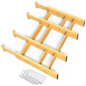 lot 4366 image: SpaceAid Bamboo 13.25-17�� Drawer Dividers (Need 2.35 Deep Drawer) Kitchen Adjustable Organizers, Expandable Organization for Home, Office, Dressers, 4 Dividers with 9 Inserts