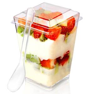 lot 4398 image: FIFWVGP 5 oz 60Pcs Plastic Dessert Cups With Lids and Spoons, Yogurt Parfait Appetizer Cups for Party, Mini Dessert Shooters for Pudding and Fruit