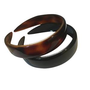 lot 4400 image: Parcelona French (Set of 2) Wide 1 Inch Tortoise Shell Brown and Black Hair Headbands with Inner Teeth Nibs