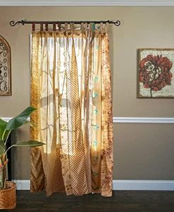 lot 4402 image: Cuisine Haven Assorted Vintage Silk Sari Curtain for Doorway, Sheer Bed Canopy, Patchwork Tapestry Window Treatment Curtains (84 x 43) Beige