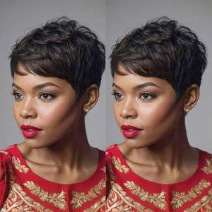 lot 4405 image: Evasens Pixie Cut Wigs Human Hair Short Wigs for Black Women Human Hair Pixie wig with Bangs Short Black Wig Color 028