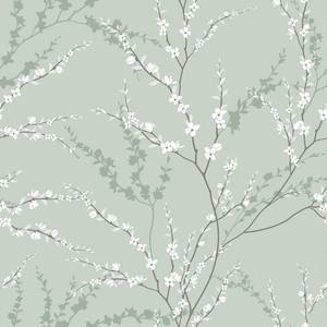 lot 4407 image: VEELIKE Vintage Branch Flower Wallpaper Green Floral Wallpaper Peel and Stick for Bedroom Bathroom 17.7x118 Renter Friendly Removable Chinoiserie Wall Mural Green Contact Paper for Cabinets Walls