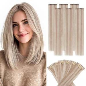 lot 4424 image: Hairro 6PCS 6 Clips In Short Hair Extensions Remy Real Human Hair Clip Ins Highlight Balayage Mini Clip On Hairpin Hairpieces For Women 33g 12 Inch #22BP613