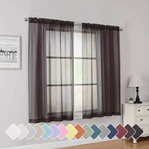 lot 4433 image: Simplebrand Chocolate Short Sheer Curtains 45 Inch Length for Small Windows, Rod Pocket 2 Panels Set Solid Voile Drapes Window Sheer Curtains for Bedroom Bathroom Kids Room Kitchen, 42x45 Inch, 2pcs