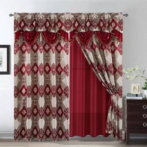lot 4435 image: Petrichor Elegant Curtains with Gold Silver Threads 2 Panels Set - Luxury Window Treatment Attached Valance, Sheer Backing, and 2 Tie Backs for Bedroom and Living Room, 54x84 inches, Burgundy
