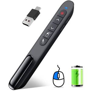 lot 4438 image: DINOSTRIKE Wireless Presenter Remote with Air Mouse Control, Rechargeable USB A&C Presentation Clicker PPT Pointer RF 2.4GhZ PowerPoint Clicker Slide Advancer for Computer Laptop Mac