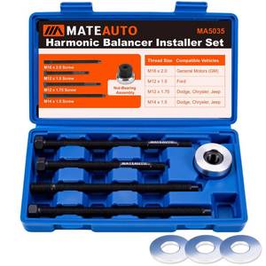lot 4454 image: MateAuto 5Pcs Harmonic Balancer Installer Set, Long Reach Crank Pulley Underdrive Pulley Damper Installation Tool Kit with 4 Adapters, Nut Bearing, Washer Compatible with GM V8 and V6 Engines