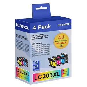 lot 4458 image: USEHOTI LC203XL Ink Compatible for Brother LC203 Ink Cartridges Work with Brother MFC-J480DW MFC-J880DW MFC-J4420DW MFC-J680DW Printer (Black Cyan Magenta Yellow, 4 Pack)