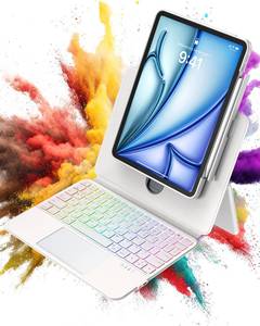 lot 4463 image: Clear Magnetic iPad Air 13 (M4 2026M3 2025M2 2024) & iPad Pro 12.9 (3rd-6th Gen) Case wKeyboard, Detachable Splitfolio Cover, 360° Rotation & Up-Down Lift, 7-Color Backlit Trackpad Keyboard, White