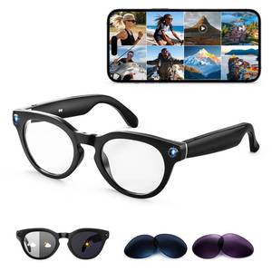 lot 4469 image: AI Smart Glasses with Camera, 2K Camera Glasses,12MP Video Recording Glasses, Real Time Translation, AI Voice Assistant,Sunglasses with 3 Pack Lenses - Photochromic Lenses,Purple and Blue Lenses