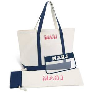 lot 4472 image: Sunnymove 3 Pcs Empty Mahjong Canvas Bag Gift Embroidered American Mahjong Set Incl Tiles Bag and Racks & Pushers Drawstring Bags(Navy Blue,Regular)