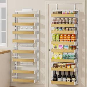 lot 5245 image: POKIPO 8 Tier Over The Door Pantry Organizer, 2 IN 1 Wall Mount or Hanging Spice Rack Seasoning Shelves with Adjustable Basket, Back of Door Organizer and Storage for Kitchen Cabinet and Room Closet