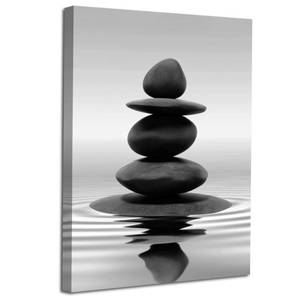 lot 5255 image: LZIMU Black and White Zen Wall Art Stones in Water Pictures Print on Canvas for Bathroom Yoga Meditation Spa Room Living Room Bedroom Wall Decorations Framed (Zen-1, 12x18 (30x45cm))