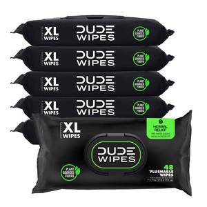 lot 6007 image: DUDE Wipes Herbal Relief Flushable Wipes - Extra-Large Adult Wet Wipes - 6 Pack (288 Count) - Infused with Soothing Witch Hazel, Geranium Essential Oils, Vitamin E, and Aloe - Septic and Sewer Safe