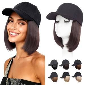 lot 6010 image: S-noilite Hat Wig for Women, Baseball Cap Wig with BOB Hair Attached Adjustable Hat Wigs Short Dark Brown Synthetic Hair Extensions