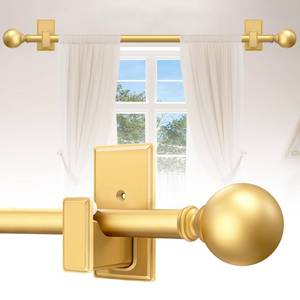 lot 6018 image: TKZTKZ Curtain Rods No Drilling, 32-60 Inch Adjustable No Drill Curtain Rod with Adhesive Brackets, 58 Renter Friendly Stick On Rod for Apartments, Bedroom, RV, Heavy Duty 20-30 lbs, Brass Gold