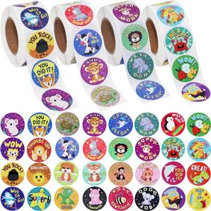lot 6019 image: HOXBUR 2000Pcs Reward Stickers, 4Rolls Animal Styles Teacher Motivational Sticker for School Classroom Supplies