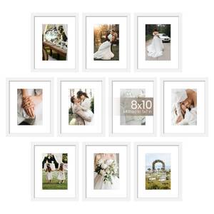 lot 6034 image: upsimples 8x10 Picture Frame Set of 10, Display Pictures 5x7 with Mat or 8x10 Without, Multi Photo Frames Collage for Wall or Tabletop Display, White