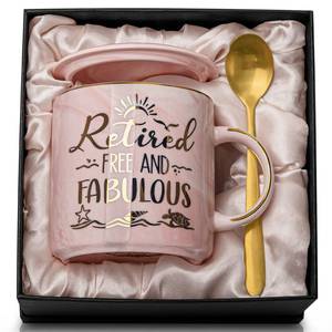 lot 6039 image: Retirement Gift for Woman 2026 - Retirement Gifts for Women, Coworker Leaving, Farewell, Going Away, Goodbye Gifts, Retired Free And Fabulous -14oz Pink Marble Coffee Mug, Gift Box