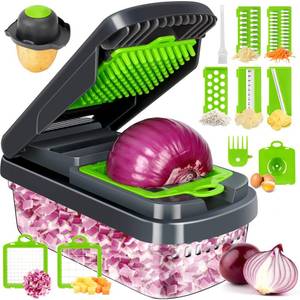 lot 6052 image: Yusshn Vegetable Chopper,12-in-1 Multifunctional Food Chopper,Professional Onion Chopper with 7 Blades,Vegetable Cutter with Container for Salad,Potato,Carrot,and Garlic Essential Kitchen Tool(Grey)