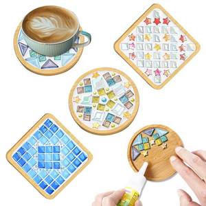 lot 6055 image: WATHFKCU 4 Sets DIY Glass Mosaic Tiles for Crafts,Mixed Color Mosaic Kits with Wooden Coaster for Adults,Mosaic Crafts Materials Package for Coaster Handmade Home Decor Gifts