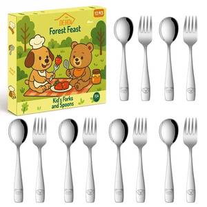 lot 6080 image: DEHOV Toddler Eating Utensils Set,Set Of 12 Food Grade Stainless Steel Silverware Sets For Kids,Dishwasher Safe Children Small Metal Spoons And Forks Flatware Sets