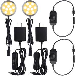lot 6090 image: Meigour Under Cabinet Light 2.5, Single LED Puck Light for Curio Kitchen Display Shelf Lighting, Dimmer Switch, 120VAC Plug in, Black Cord, 2 Packs, Warm White