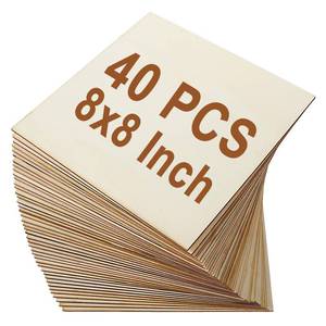 lot 6107 image: 40 Pieces 8x8 Inch Wood Squares Unfinished Plywood Wood Sheets 18 inch Thick Blank Wood Square for Crafts, Paintings, Scrabble Tiles, Mini House Building, Coaster, Engraving, Home Decoration