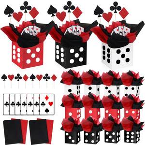 lot 6128 image: WinnerWhy 12 Sets Casino Theme Party Decorations Dice Centerpieces for Tables Casino Night Table Party Toppers with White, Black, Red Dice Box Poker Cutouts and Sticks for Night Decor Birthday