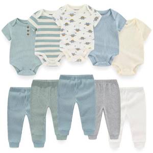 lot 6141 image: BIGBIGKISS Baby Bodysuit and Pant Set 10 Pack Cotton Newborn Baby Boy Girl Clothes Outfits size 12 m