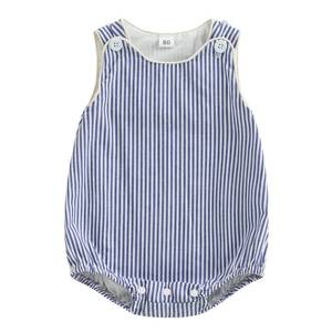 lot 6142 image: Kuriozud Unisex Newborn Baby Boy Girl Summer Clothes Sleeveless Bubble Romper Jumpsuit Overall Shorts Infant Clothing (Striped Blue, 6-12 Months)