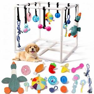 lot 9356 image: Qlfyuu Puppy Play Gym with 15 Puppy Toys, Indoor Jungle Gym with Puppy chewingToys for Teething & Mental Stimulation, 23.2 Small Dog Play PVC Frame with Straps and Storage Bag