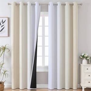 lot 9360 image: Estelar Textiler Beige and Greyish White Blackout Curtains for Living Room, Full Room Darkening Gradient Drapes for Bedroom, Thermal Insulated Ombre Grommet Curtains for Dining Room,52Wx84L,2 Panels
