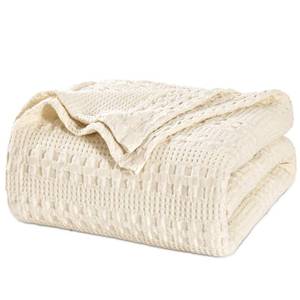 lot 9368 image: PHF 100% Cotton Waffle Weave Blanket King Size for Bed, Soft Lightweight & Breathable for Spring and Summer, All-Season Comfort, Luxury Aesthetic Blanket for Home Decor, 108x90, Natural