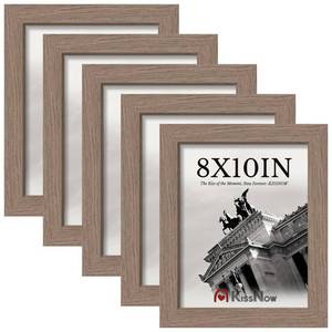 lot 9369 image: KissNow 8x10 Picture Frame 5-Pack - Walnut Wooden 10x8 Frames with Tempered Glass, Classic Tabletop Gallery Frames for Photos & Art Prints