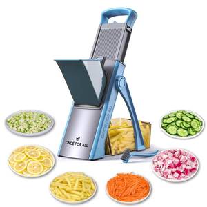 lot 9372 image: ONCE FOR ALL Upgrade Safe Mandoline Slicer Plus, Biger Size, Adjustable Vegetable Food Chopper Potato Fries Cutter, Detachable Blade, Kitchen Chopping Artifact, Gift (SkyBlue)