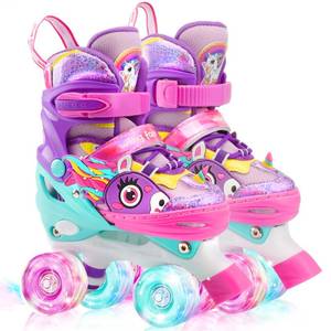 lot 9373 image: Unicorn Kids Toddler Roller Skates for Girls,WESKIFAN Quad Skating Shoes with Shiny Light up Wheels&Adjustable Sizes Beginners rollerskates for Xmas Birthday Gifts (Purple, XS(6-9J))