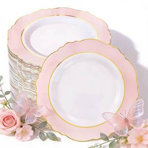 lot 9392 image: WDF 60pcs Pink Dessert Plates - 7.5inch Baroque Pink and White Disposable Dessert Cute Cake Plates for Upscale Parties &Wedding-Special for Baby Shower, Brithday, Mothers Day