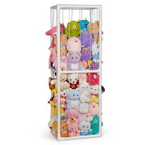 lot 9395 image: Trycooling Stuffed Animal Storage Zoo Holder Space Save Vertical PVC with Elastic Band and Net for Playroom Bedroom Nursery (White 1)