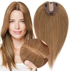 lot 10436 image: MY-LADY Human Hair Toppers for Women Real Human Hair Thin 10  12CM Silk Base with Lace 130% Density Clip in Remy Hairpieces 14 Inch Light Brown